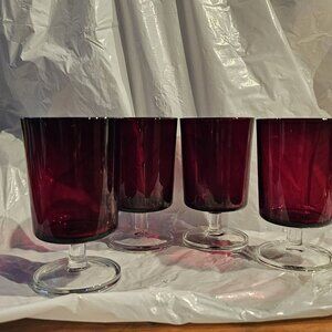 Set Of 4 France Luminarc ARCOROC RUBY RED 5" 8OZ JUICE TUMBLERS W/CLEAR STEMS